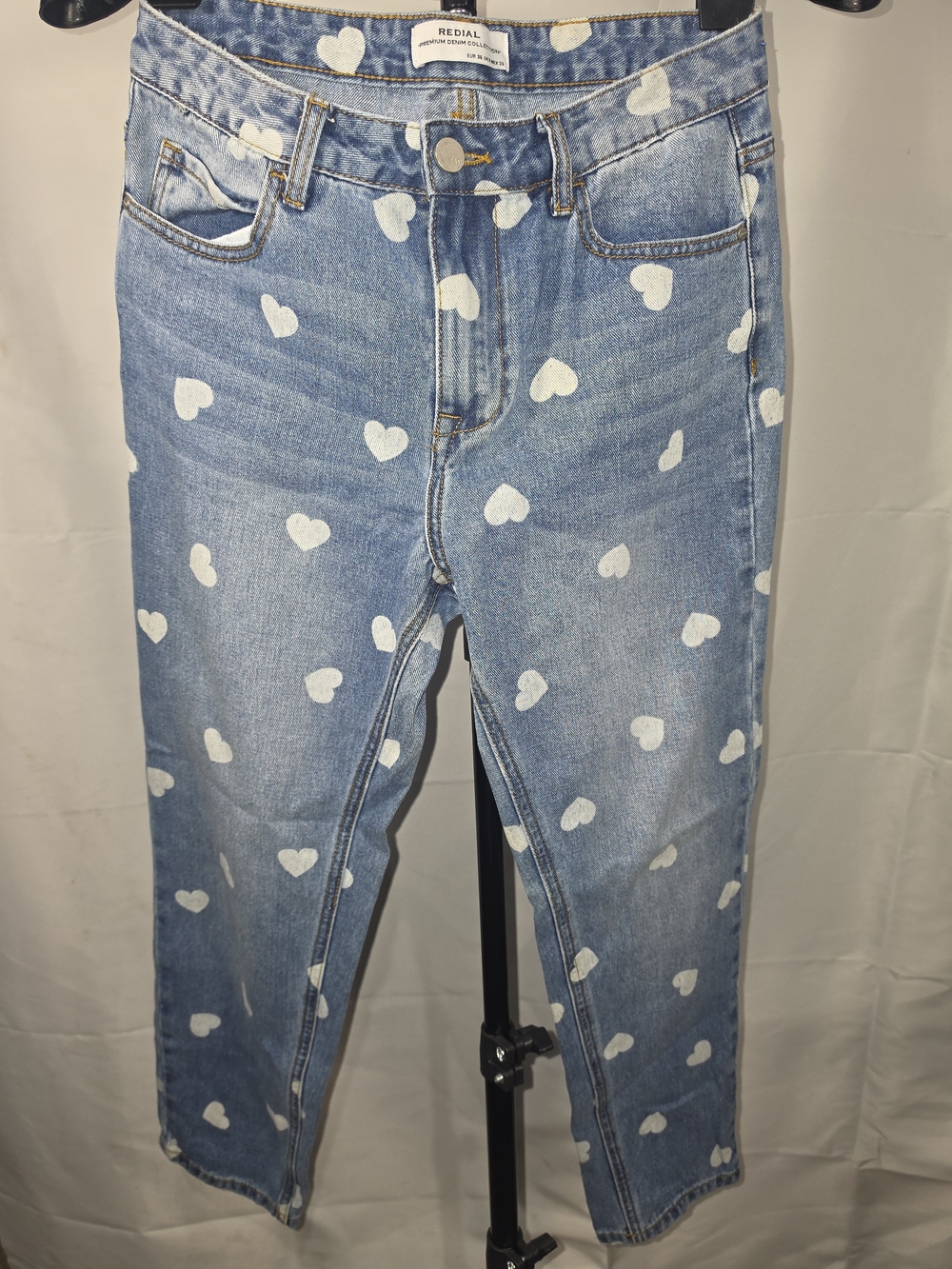 Redial Heart Print Jeans Y2K Vintage Inspired Light Wash Premium Denim EUR SZ 36